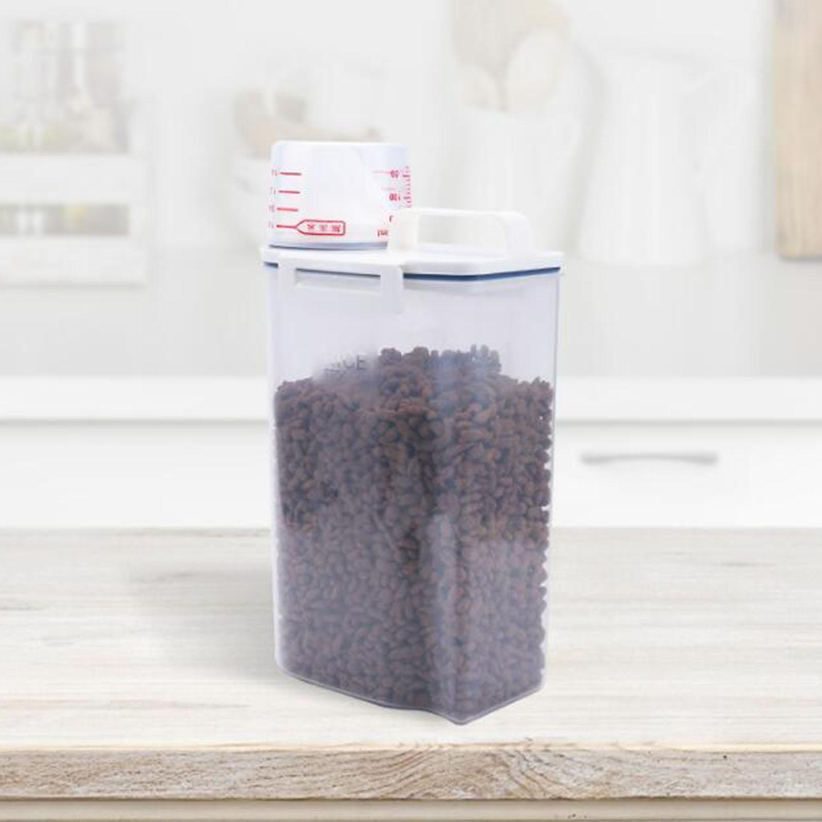 Feed Container Tank with Measuring Cup Animal Bin Dog