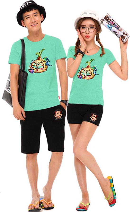 Bộ Áo Thun Đôi Nam Nữ Củ Hành Màu Xanh Ngọc - L - M