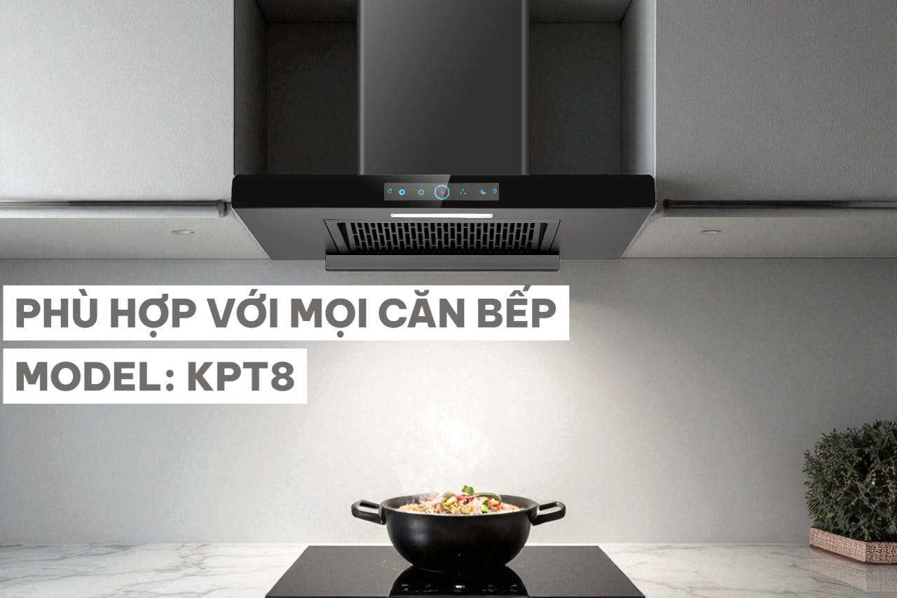 Kopper Hút Mùi Thông Minh KPT8 Công Suất Lớn 1800m3/h Có Sấy Dầu Tự Động Màn Hình Cảm Ứng Tiếng Ồn <50dB Đèn LED 1 Đèn Lớn Quạt Li Tâm Cánh Thép Động Cơ Đồng Hàng Chính Hãng
