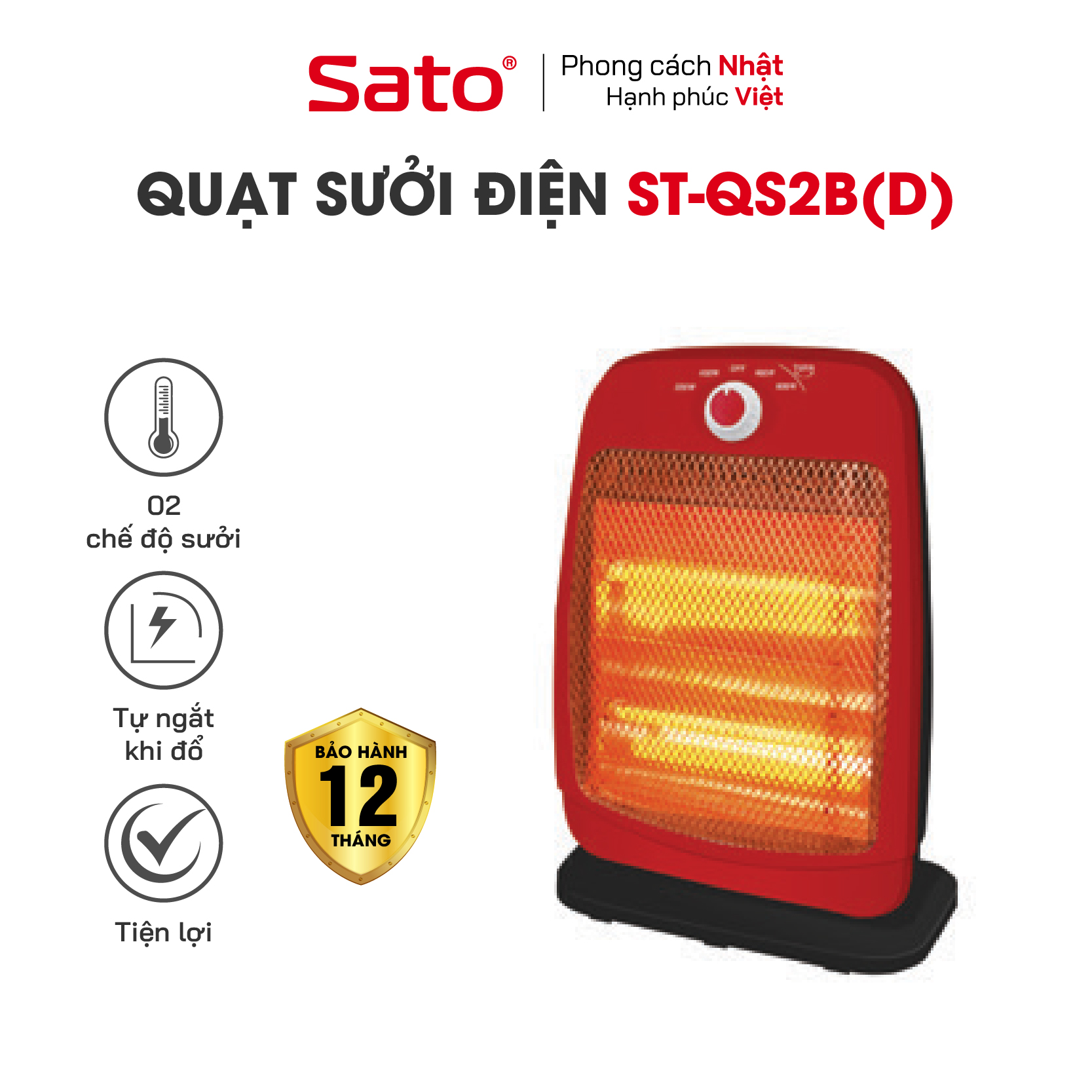 Quạt sưởi SATO ST-QS2B - Tự động ngắt khi đổ hoặc nghiêng quạt; Chức năng sưởi ấm bằng hồng ngoại - Miễn phí vận chuyển toàn quốc - Hàng chính hãng