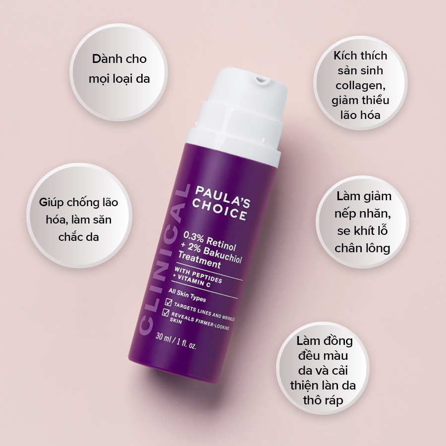 Tinh Chất Gấp Đôi Sức Mạnh Chống Lão Hóa Từ Retinol và Bakuchiol Paula's Choice 0.3% Retinol + 2% Bakuchiol Treatment 5ml