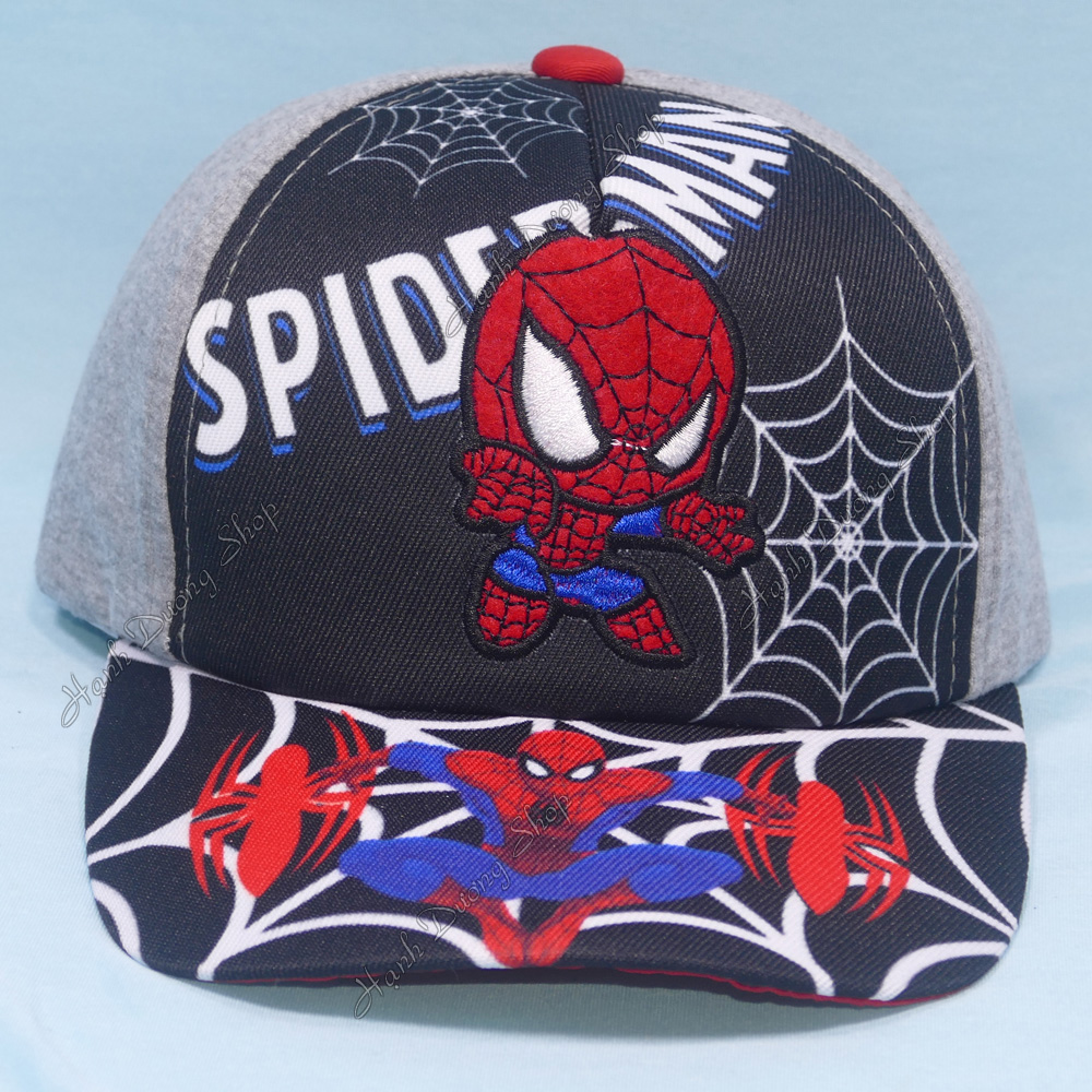 Nón kết siêu nhân người nhện Spider Man cho bé trai từ 3 đến 8 tuổi, hoạt tiết hoạt hình độc đáo, màu sắc nổi bật, có khóa dán điều chỉnh size đầu