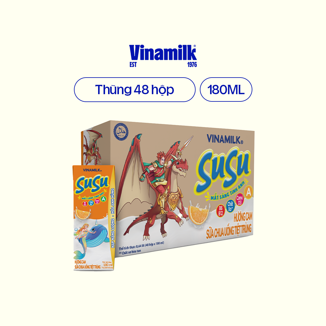 Thùng 48 hộp Sữa Chua Uống Tiệt Trùng Vinamilk SuSu hương Cam - hộp 180ml