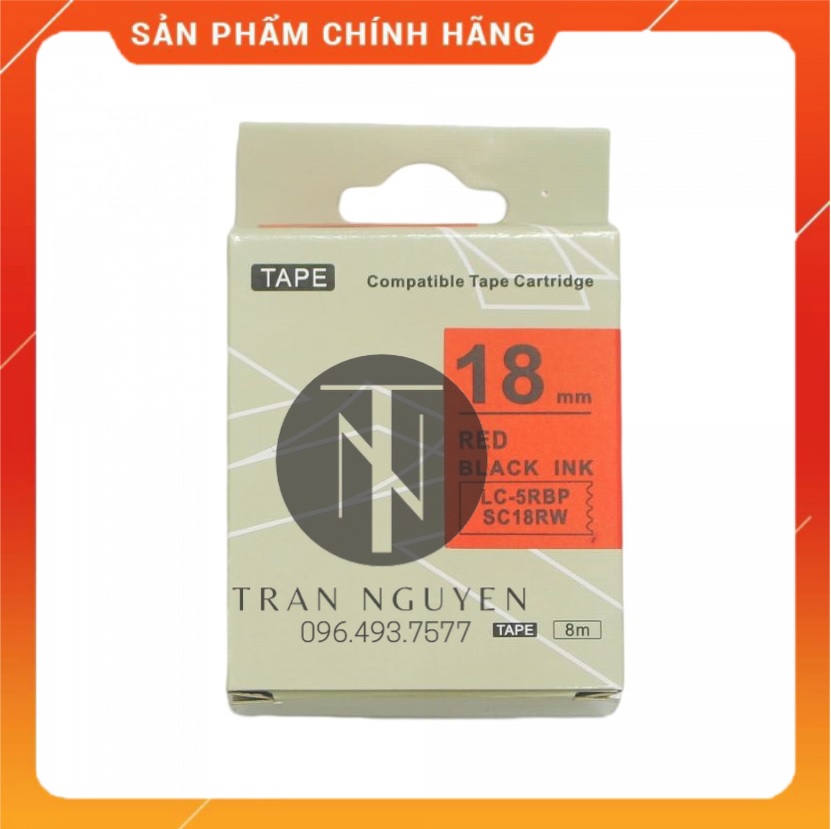 [Combo 5 cuộn] Nhãn in Tepra SC18RW (LC-5RBP) - Chữ đen nền đỏ 18mm x 8m - Hàng nhập khẩu