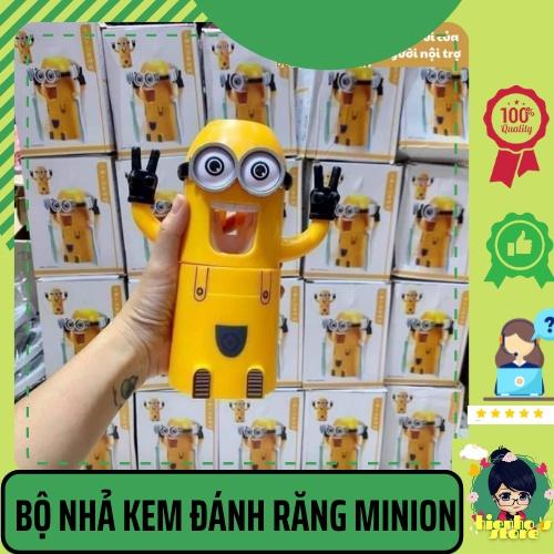Bộ nhả kem đánh răng Minion ,bộ dụng cụ để bàn chải, kem đánh răng kèm cốc, màu sắc bắt mắt dễ thương HH0081