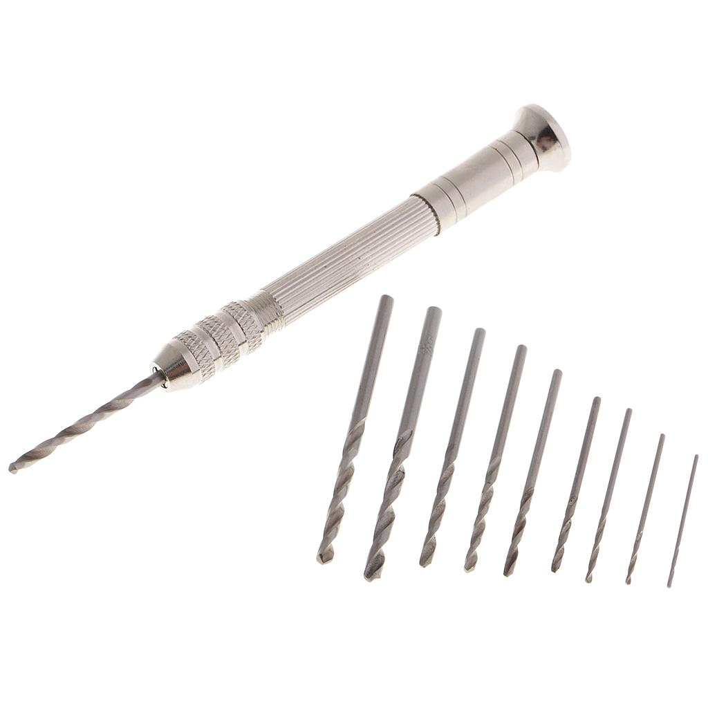 11 Mini Micro Twist Hand Drill 0.8-3mm Bits Set Hand Pin Vise Jewelry Tools