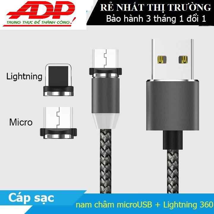 Cáp sạc từ hút nam châm đầu Iphone- micro USB - Type C - Dây dù - xoay 360 độ có LED cao cấp