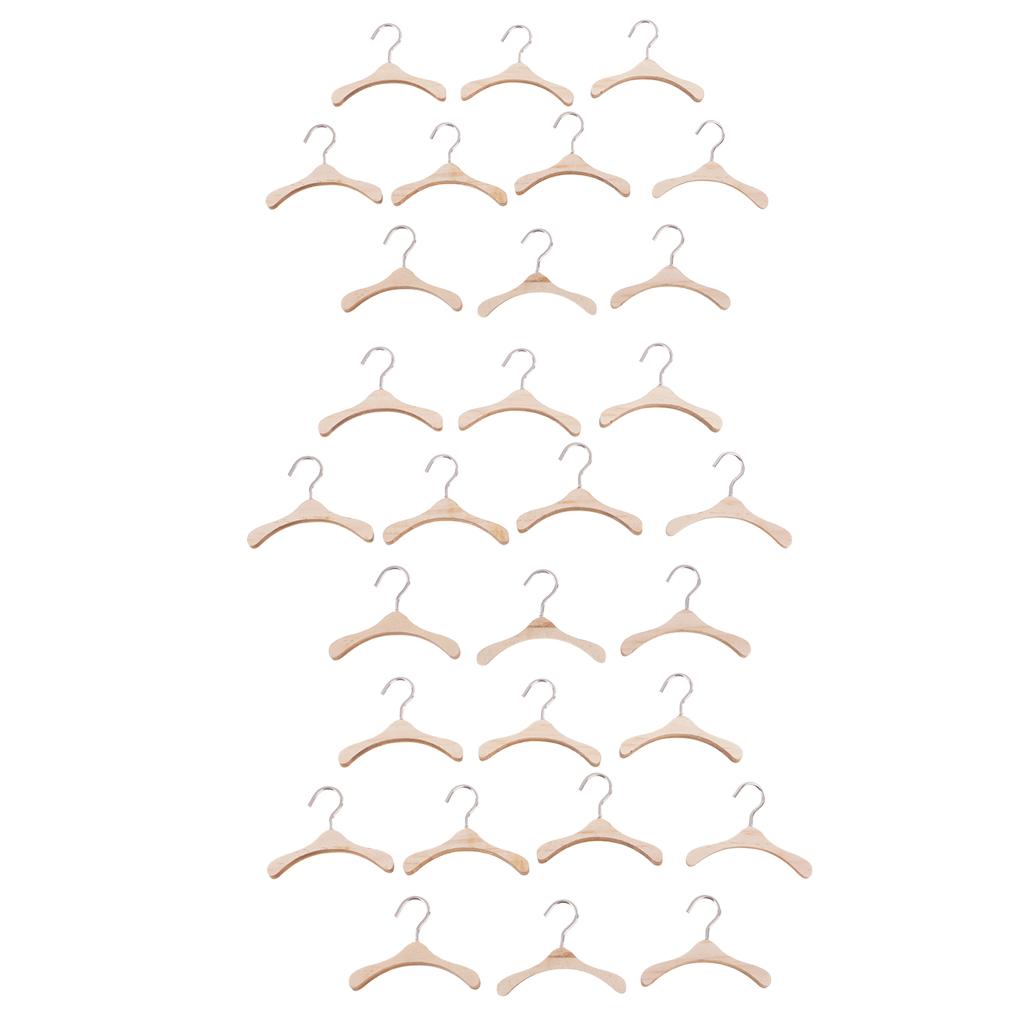 Bộ 30 Miếng 6 Cm Gỗ Móc Treo Quần Áo Móc Kim Loại Cho BJD Kurhn Búp Bê