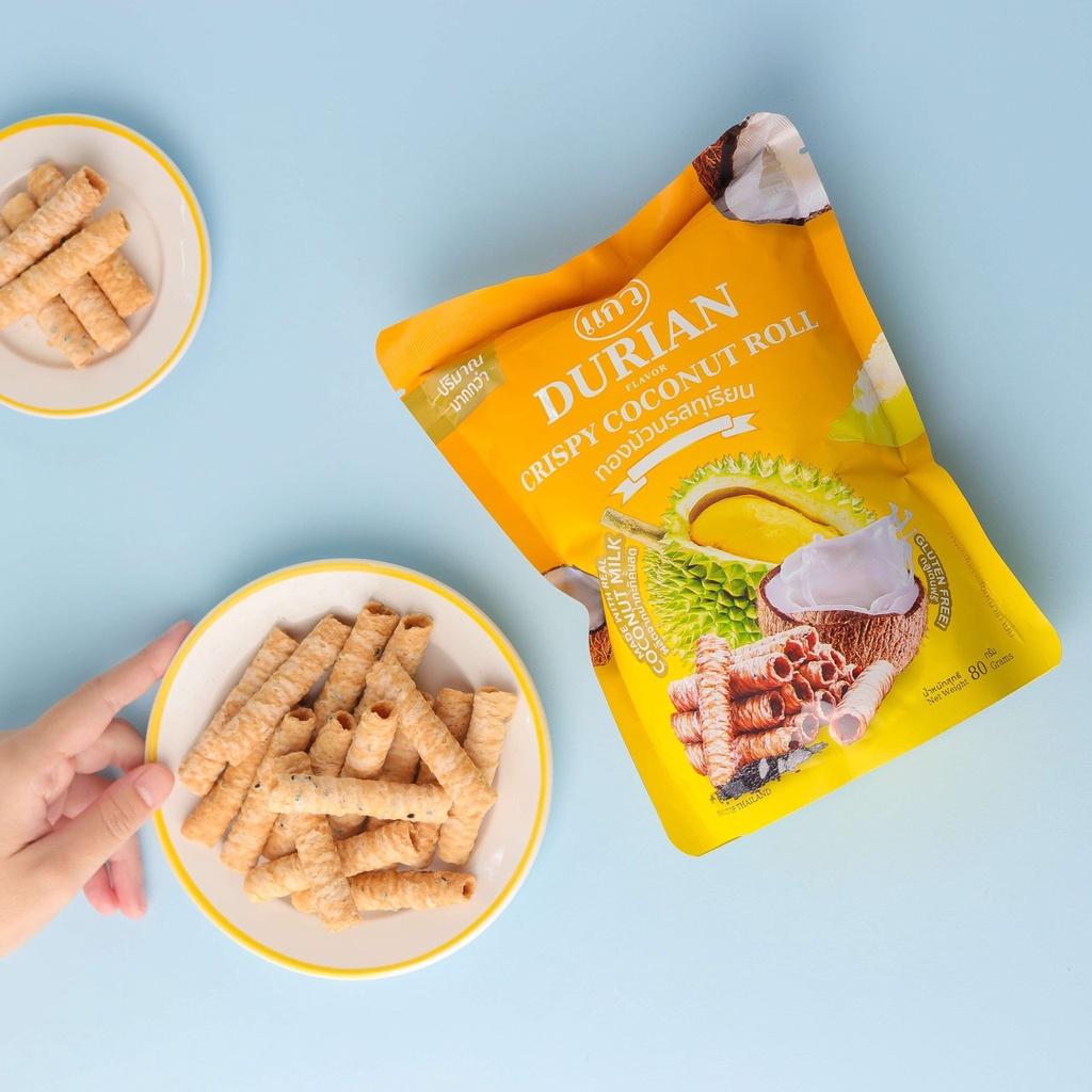 Bánh Cuộn Dừa Nhập Khẩu Thái Lan Vị Sầu Riêng Túi Zip (80g/gói)