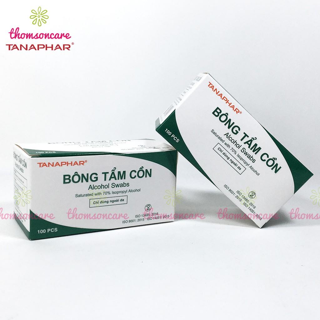 Bông tẩm cồn sát trùng TANAPHAR - Khử khuẩn, tránh virut - Hộp 100 gói tiện lợi, nhỏ gọn