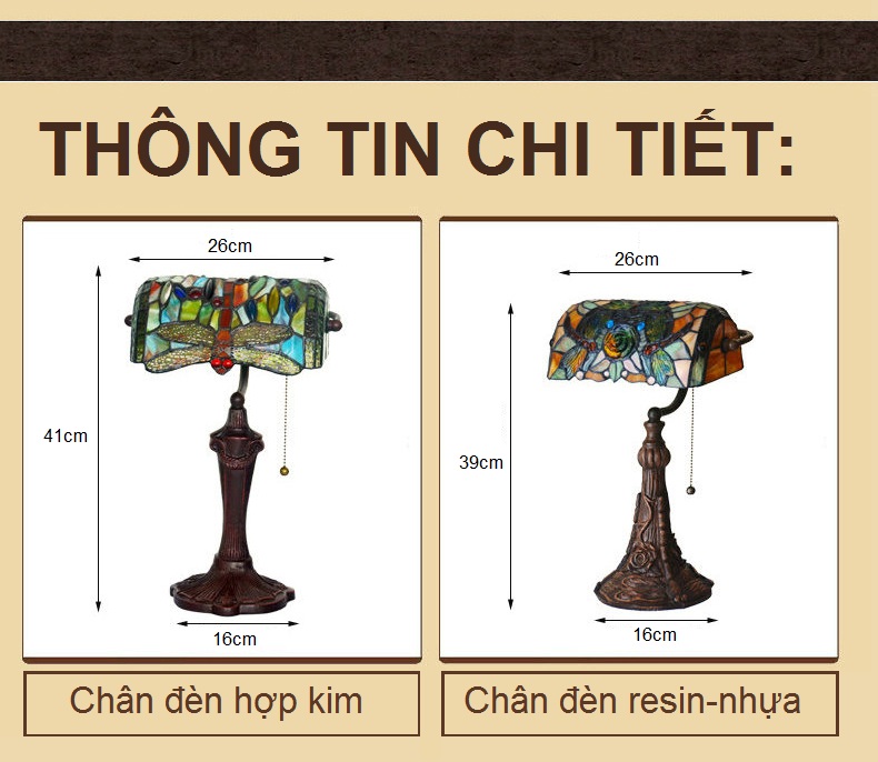 Đèn bàn trang trí DandiHome - đèn ngân hàng phong cách Tiffany tân cổ điển