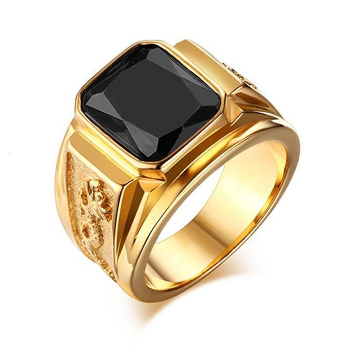 Nhẫn nam titan thời trang chạm rồng 2 bên trangsucpt đá