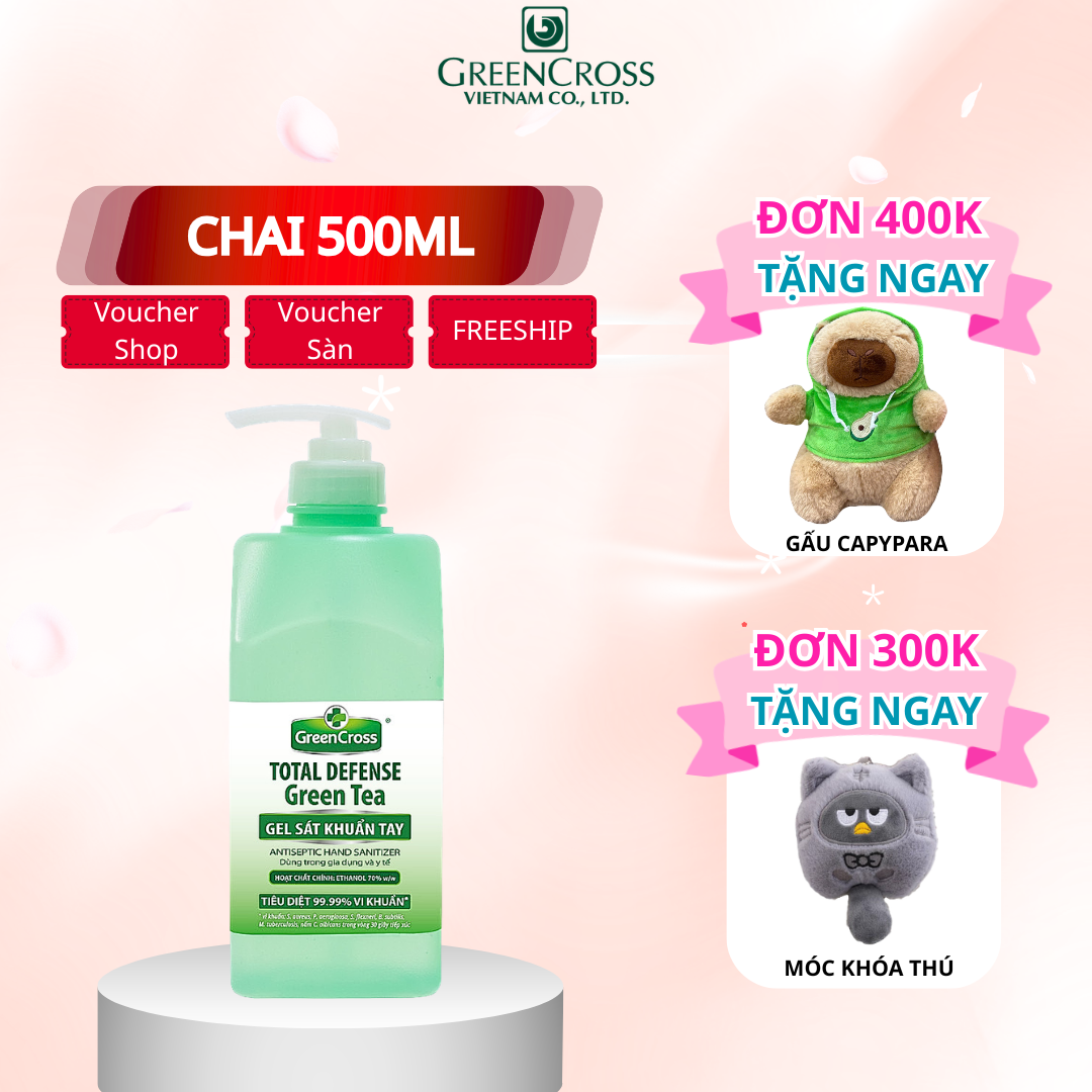 Combo 2-8 Chai GEL rửa tay sát khuẩn tay bảo vệ toàn diện Green Cross Total Defense 500ml