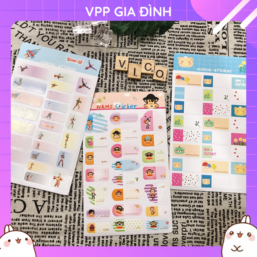 Bộ 6 Tấm Nhãn Dán Sticker Giấy Trang Trí Họ Tên Siêu Dễ Thương Name Sticker Cute ( Giao Ngẫu Nhiên )