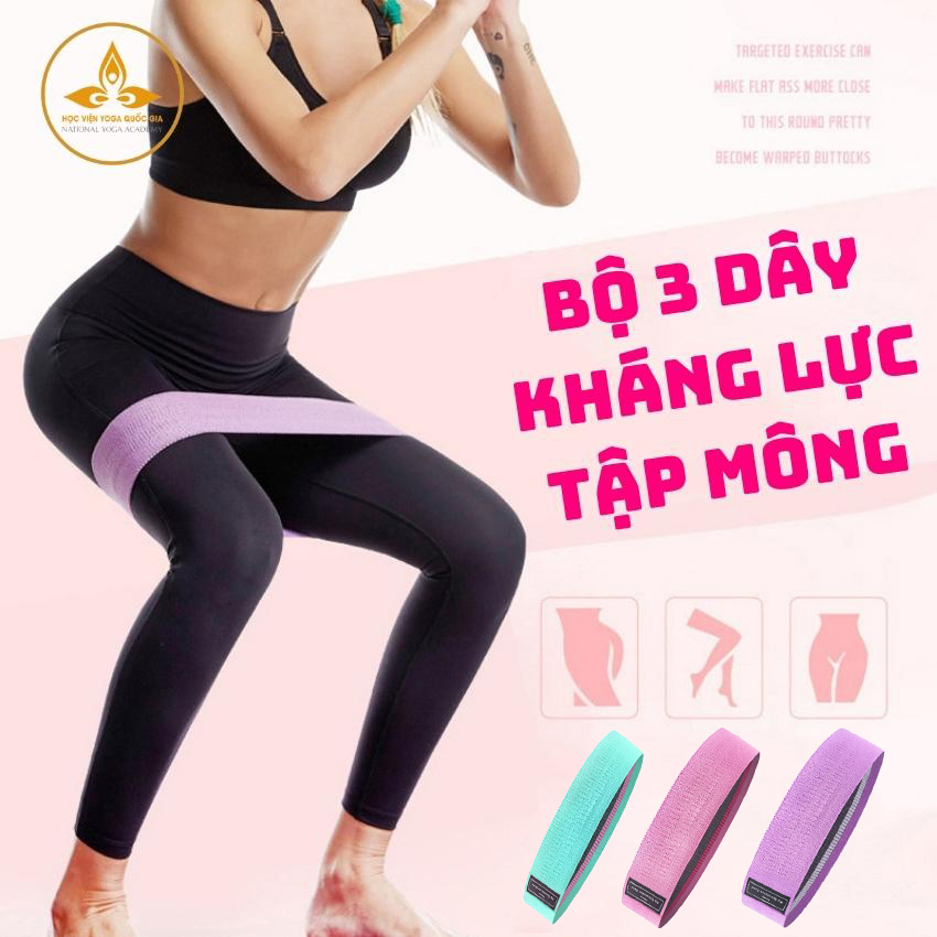 Bộ 3 Dây Kháng Lực Tập Cơ Mông Đùi - YOGA QG, Chất Liệu Vải Cao Su, Đàn Hồi Cao ,Dây Miniband, Tiện Lợi, Tặng Kèm Túi Và Sách Hướng Dẫn