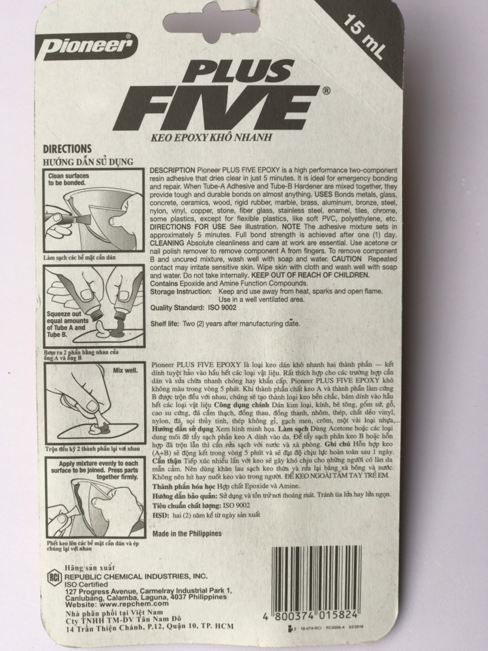 Keo dán A và B trong suốt Epoxy Plus Five dán thủy tinh, nhựa, gỗ