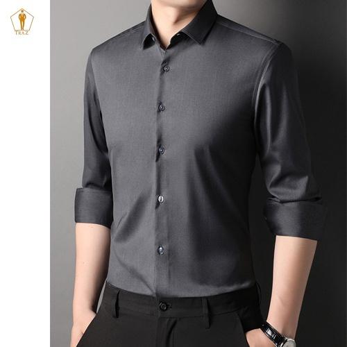 Áo sơ mi TRAZ vải xước thời trang không nhăn, thấm hút mồ hôi tốt, form vừa dài tay hàn quốc