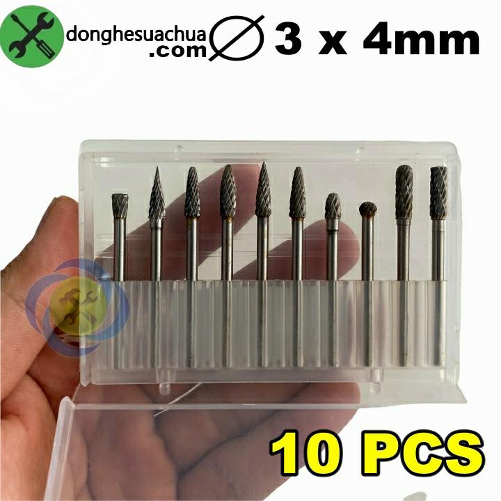 Bộ mũi doa hợp kim Đài Loan 10 chi tiết DOA-34-10 kích thước 3x4mm