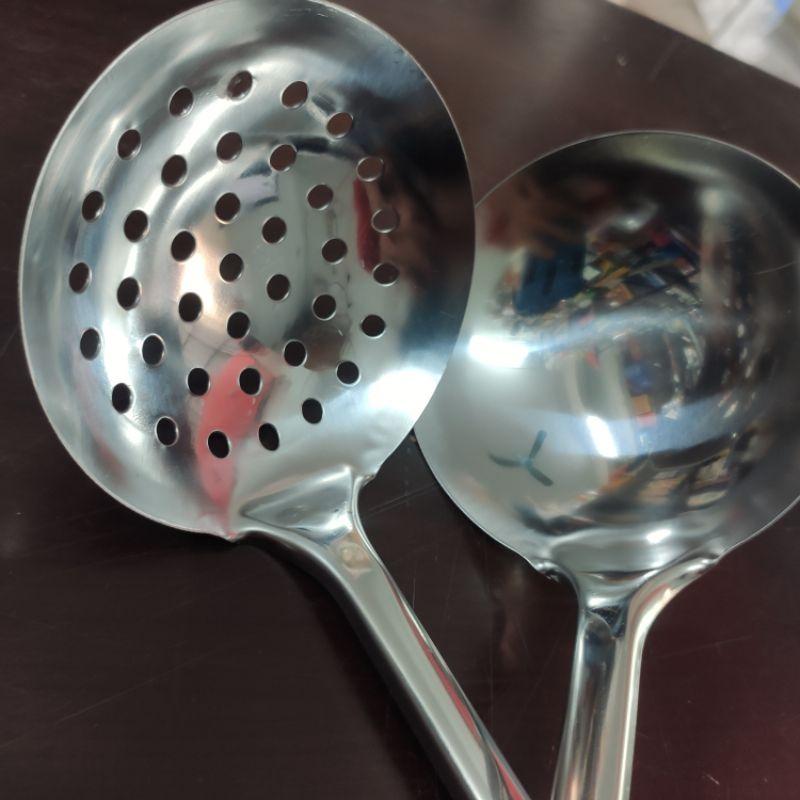 Set thìa múc canh+ thìa lỗ inox cao cấp sáng bóng