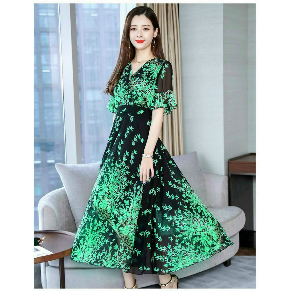 ĐẦM MAXI HOA LÁ DÁNG DÀ CAO CẤP - NTL228