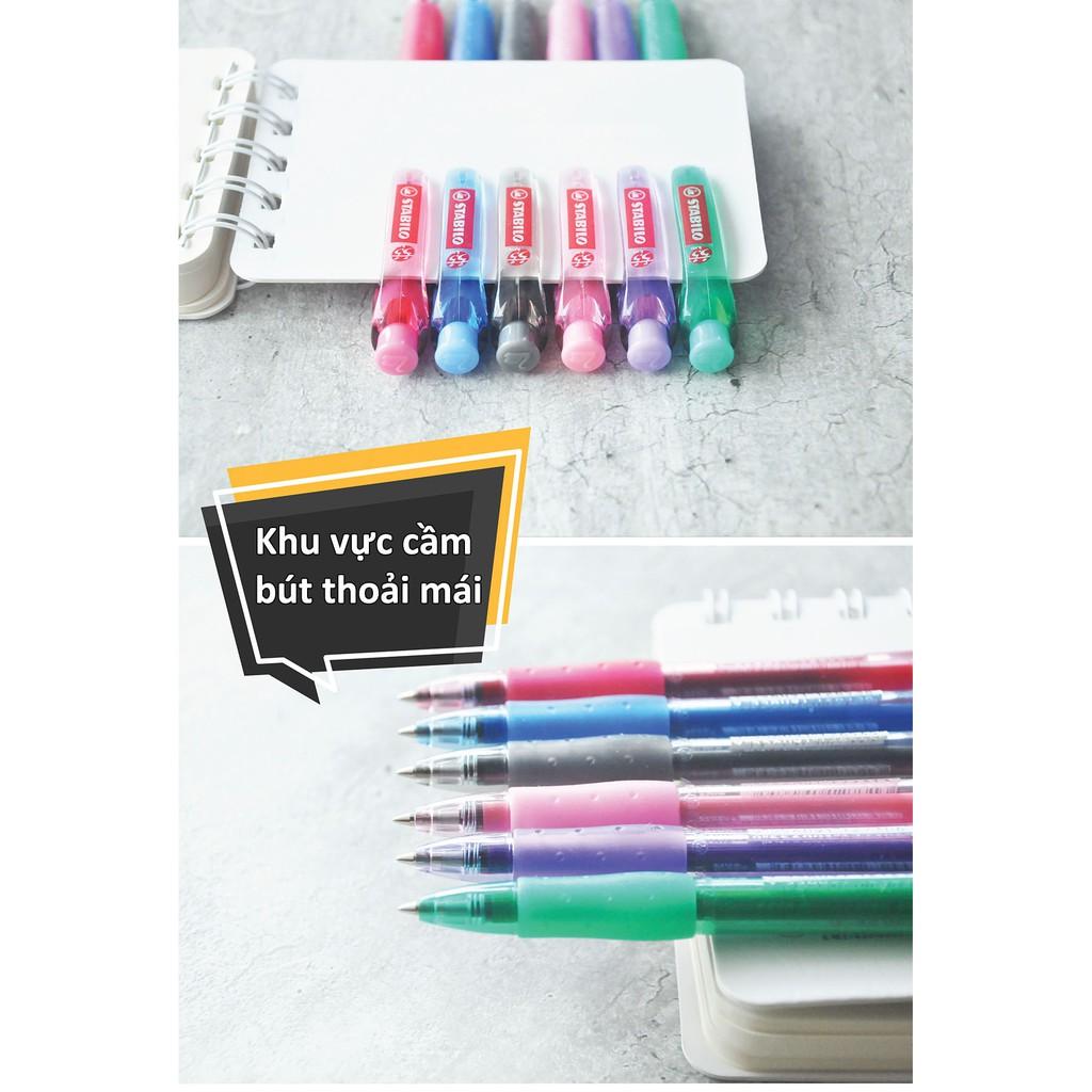 Bộ 6 cây bút bi STABILO marathon 318F xanh, đỏ, đen, xanh lá, hồng, tím + bút xoá Correction Pen CPS88 (BP318F-C6+)