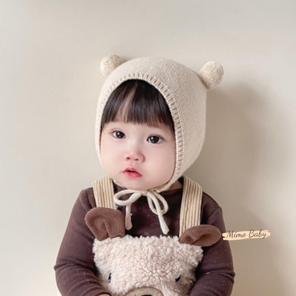 Mũ len buộc dây, nón mùa đông gắn bông dễ thương cho bé ML189 Mimo Baby