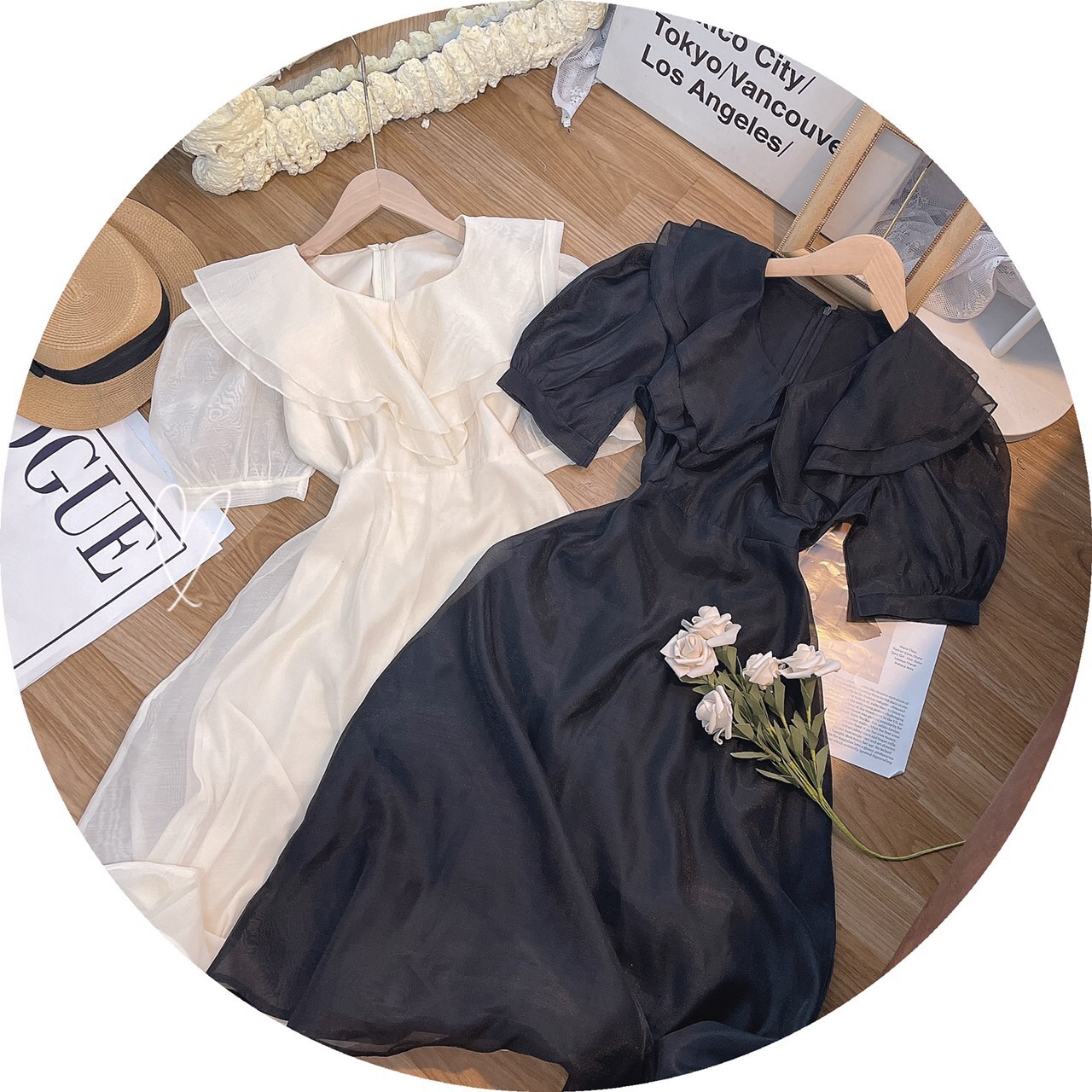 Đầm maxi tơ cổ bèo ulzzang hàn quốc