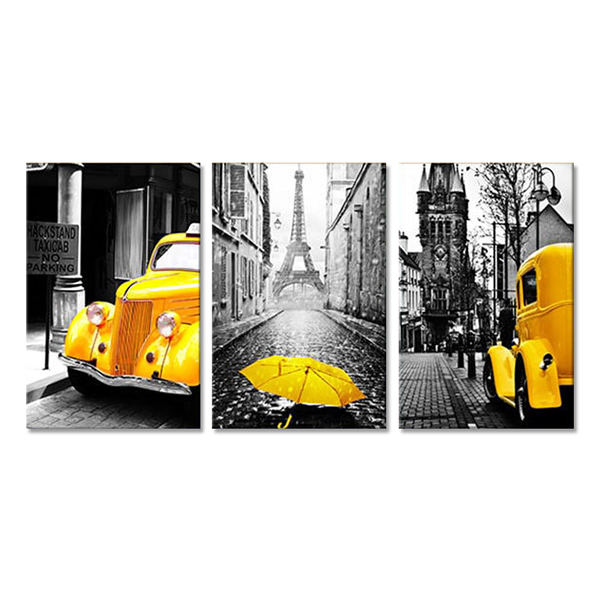 Bộ 3 Tranh Treo Tường Scandinavian "Umbrella And Car" - W270