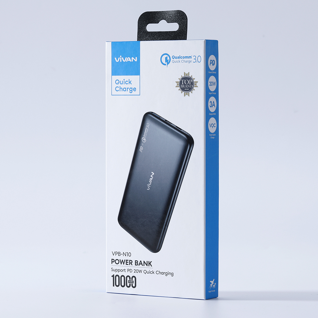 Pin Sạc Dự Phòng 10.000mAh VIVAN VPB-N10 20W Quick Charge PD/QC 3.0 &amp; 2 Output - Hàng Chính Hãng