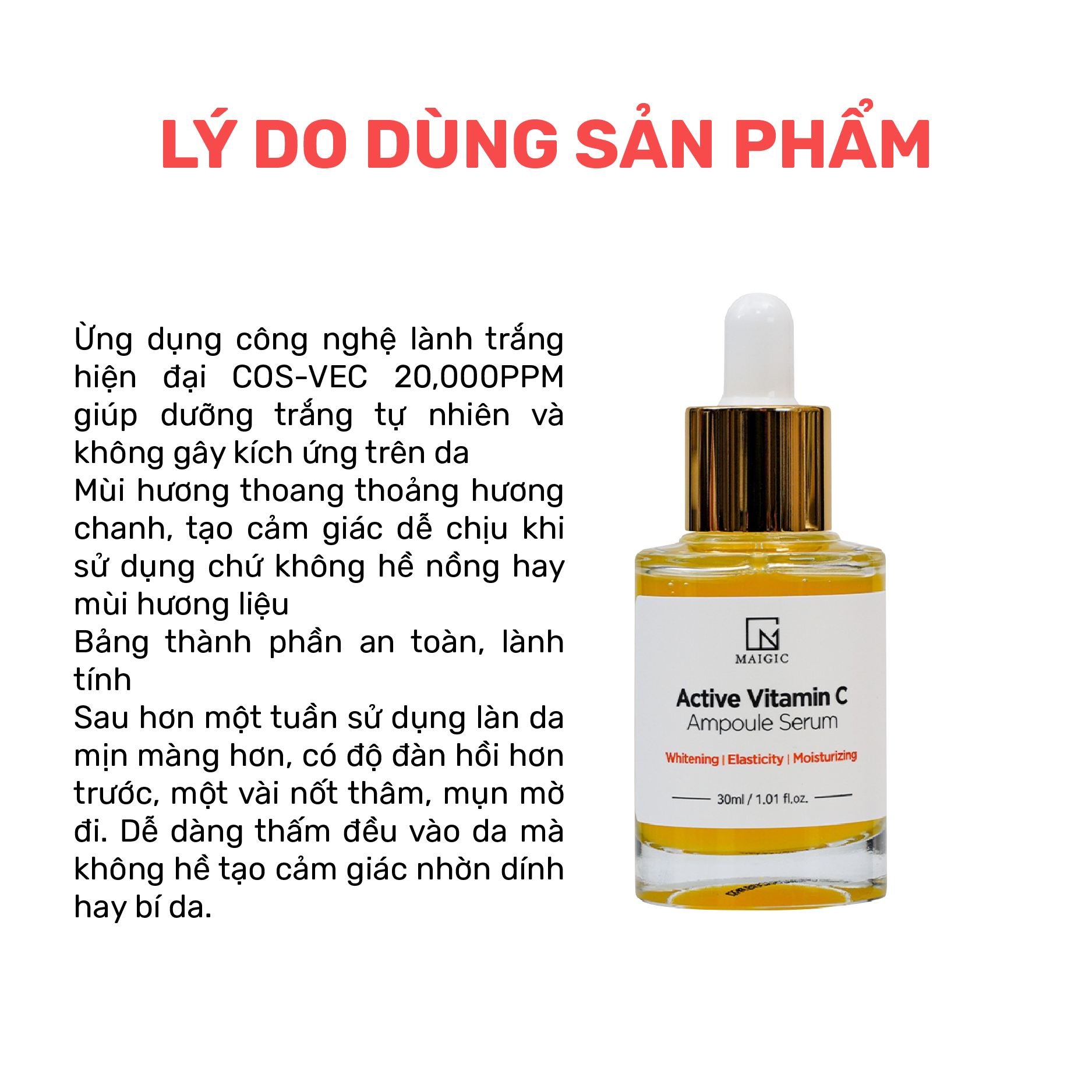 Serum trắng da mờ thâm giảm mụn MAIGIC Active Vitamin C Ampoule Serum 30ml