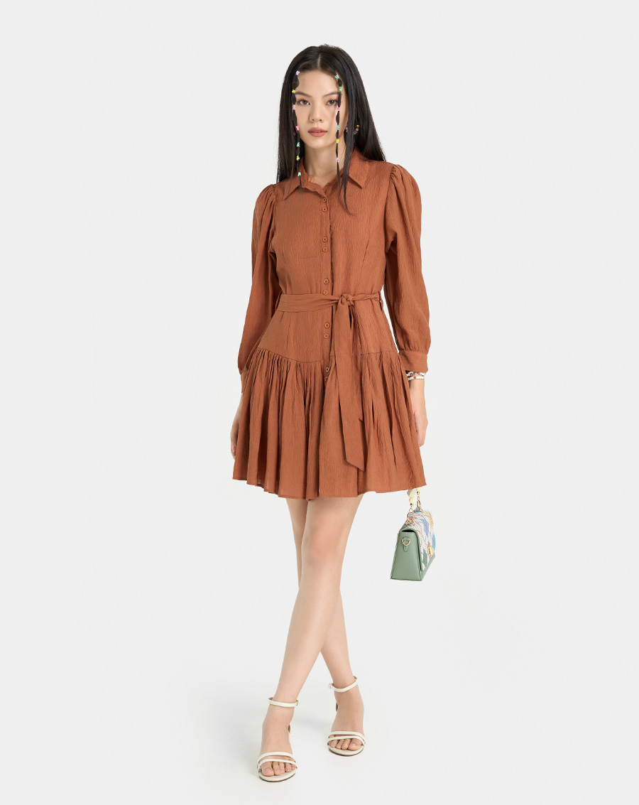 Đầm Mini Nữ Thời Trang JUNO Tay Phồng, Xếp Ly JNDLU034