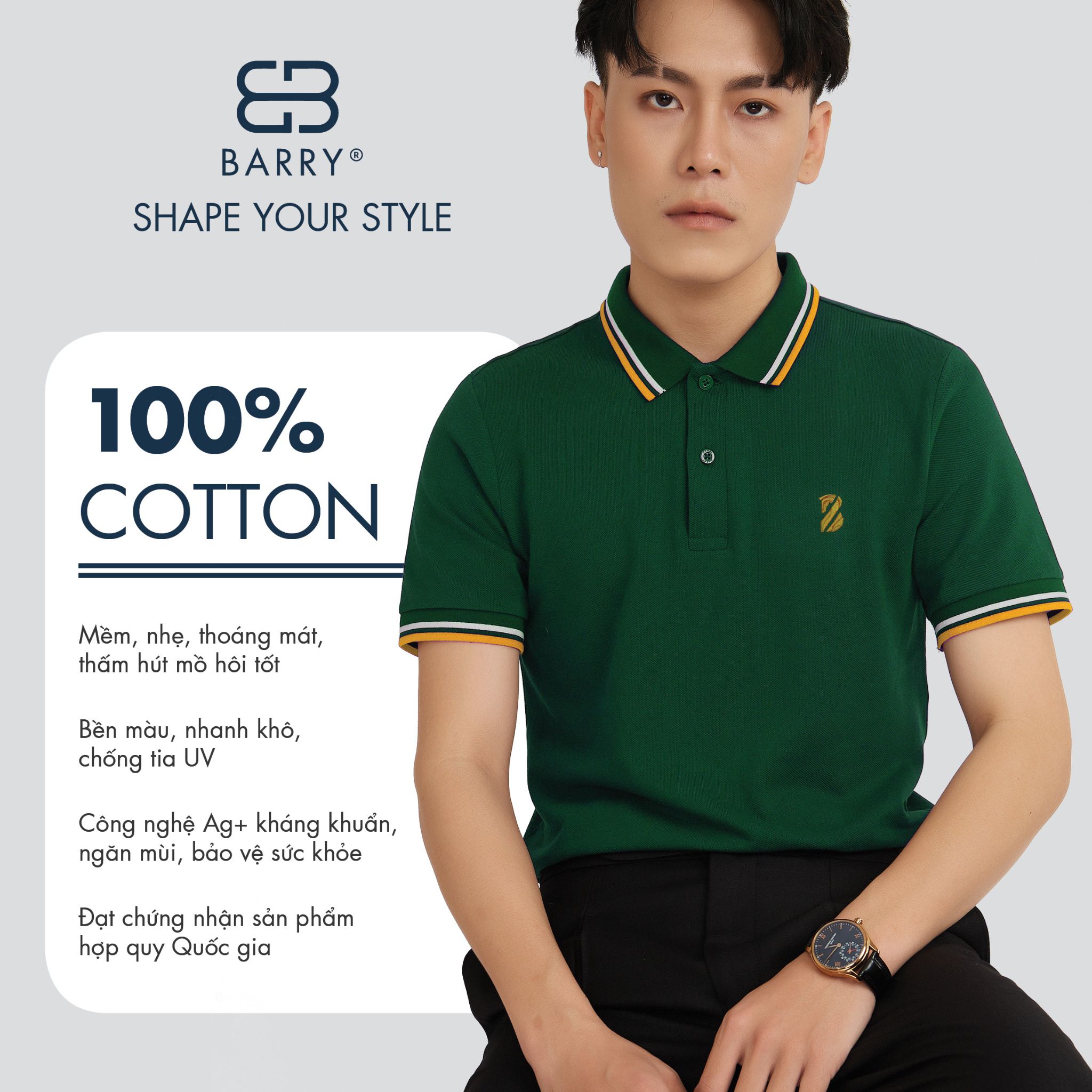 Áo Polo Nam Vải Cotton Cá Sấu Gai Cao Cấp BARRY SS22 - PM126