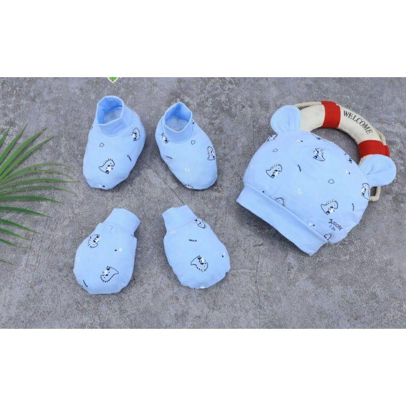 set MŨ GẤU KÈM BAO TAY BAO CHÂN cho bé cotton cao cấp