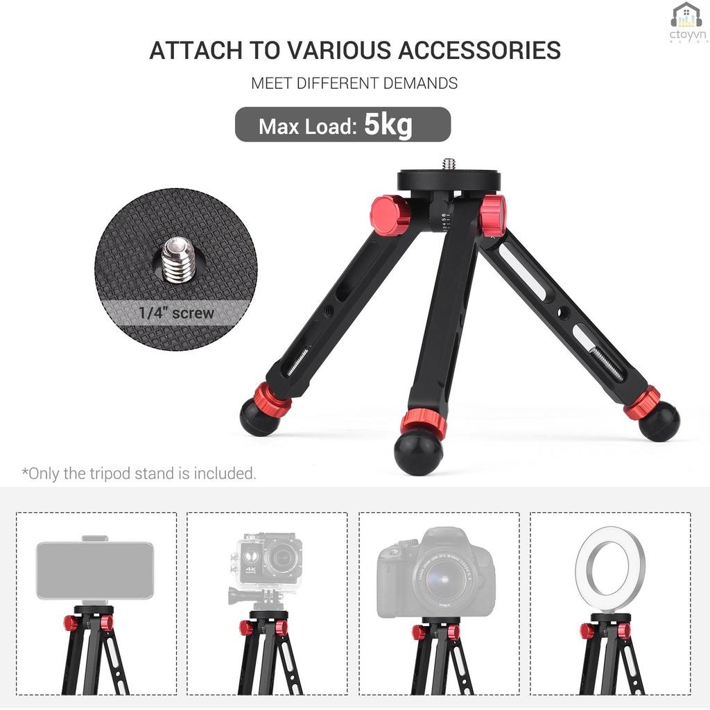 Giá đỡ ba chân mini bằng hợp kim nhôm để bàn có thể điều chỉnh 6 độ cao cho quay video Max 11lbs