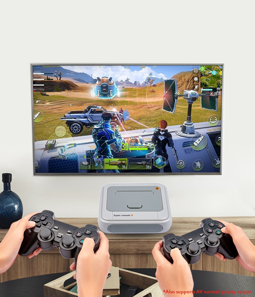 Máy chơi game điện tử Super Console X tay cầm gamer 4 nút - Máy trò chơi điện tử 4K HDR - HDMI - Hỗ trợ 4 tay cầm - Hỗ trợ kết nối LAN - 50 trình giả lập - 20 ngôn ngữ khác nhau Hệ thống Android 7.1, hỗ trợ KODI