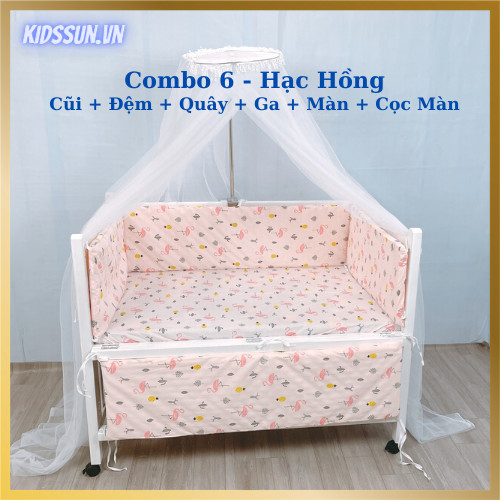 Giường Cũi - Nôi Cũi Cho Bé Từ Sơ Sinh Đến 3-4 Tuổi - Chất Liệu Gỗ Quế Màu Trắng - Combo 6 Sản Phẩm 