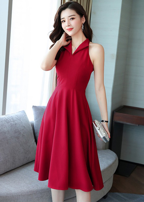 Đầm Xòe Công Sở Cổ Vest Thời Trang