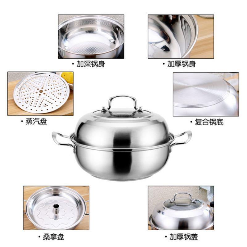 Bộ nồi lẩu hơi bằng inox 3 đáy từ loại 2 tầng, 3 tầng dùng được tất cả các loại bếp