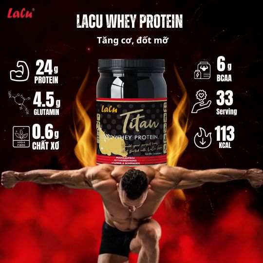 Bột đạm Lacu Whey Protein Vị vani Trọng lượng 1kg - Hỗ trợ tăng cơ đốt mỡ - Hàng chính hãng nhập khẩu nguyên hộp