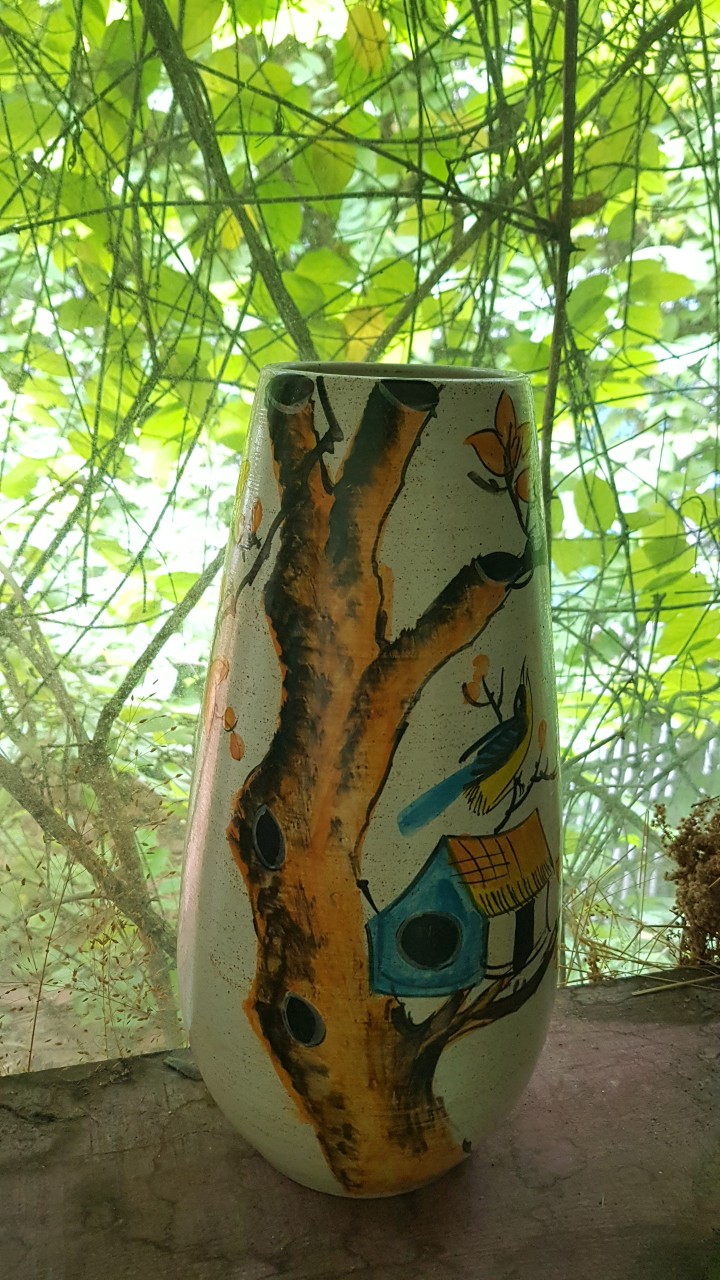 Bình hoa dạng ống tròn, họa tiết phong cảnh, cao 37cm, trang trí nhà cửa, quà tặng tân gia, sinh nhật, gốm Bát Tràng. Giao từ HCM