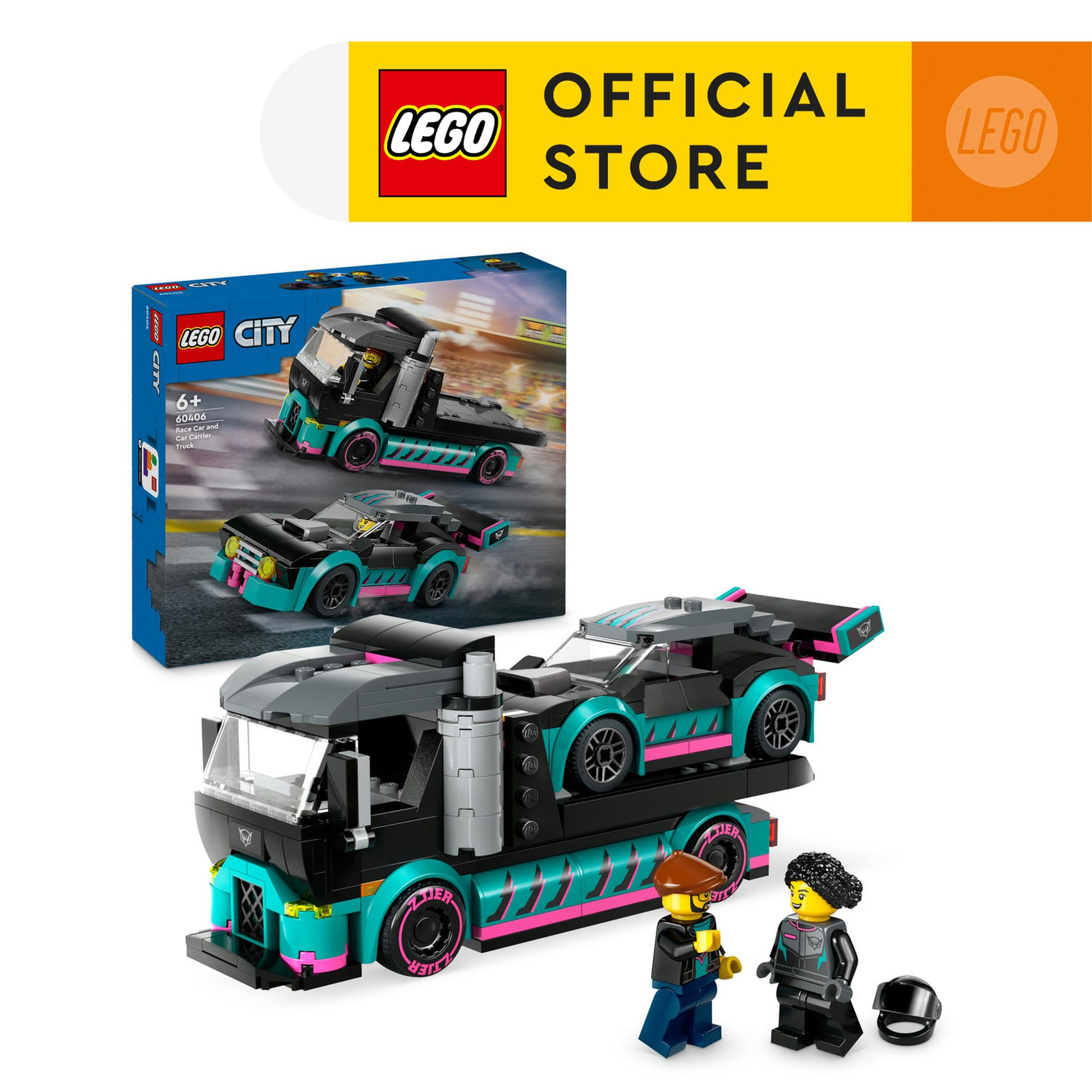 LEGO CITY 60406 Đồ chơi lắp ráp Xe tải vận chuyển xe đua (328 chi tiết)