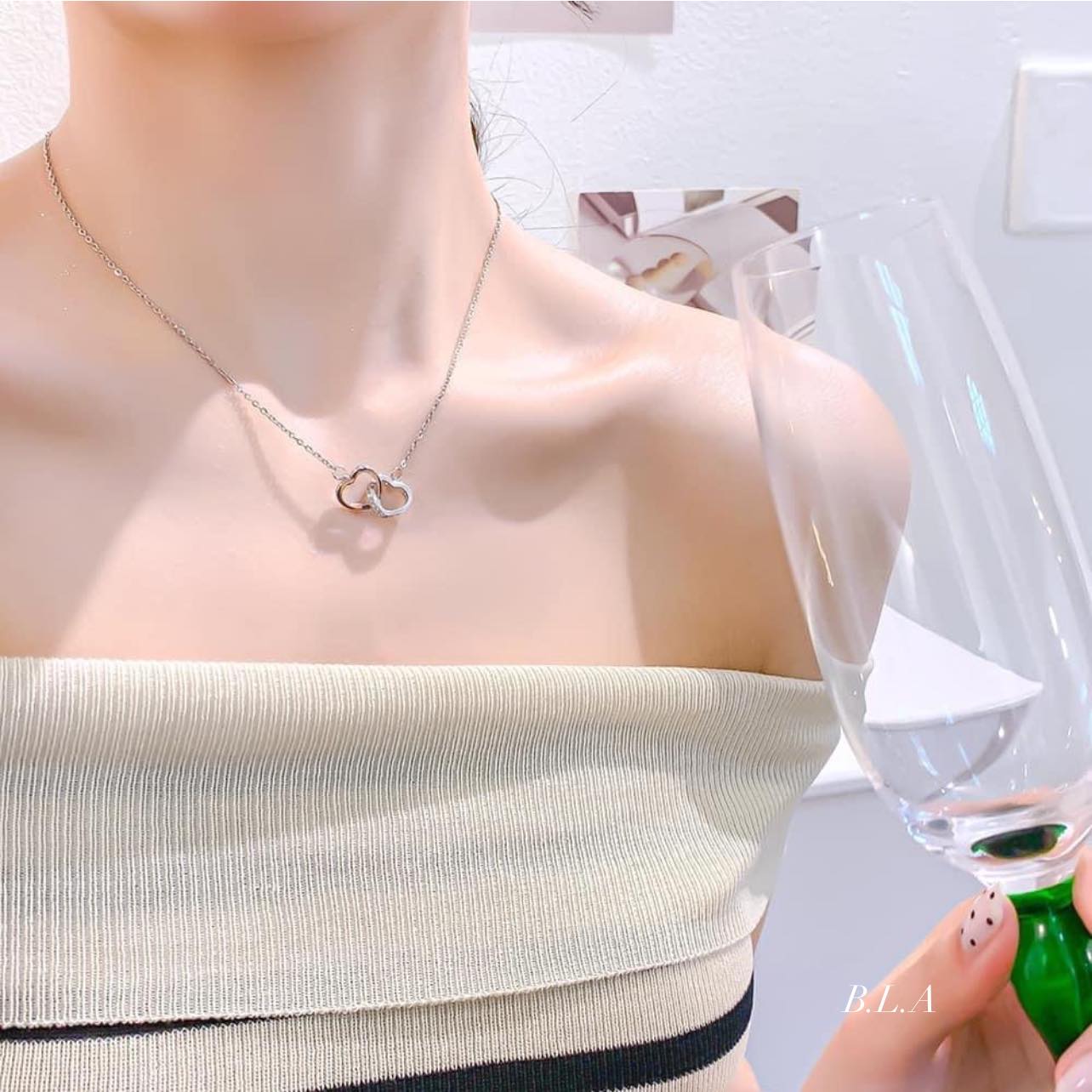 Dây chuyền nữ mặt tim lồng chất liệu bằng bạc s925 MS090t