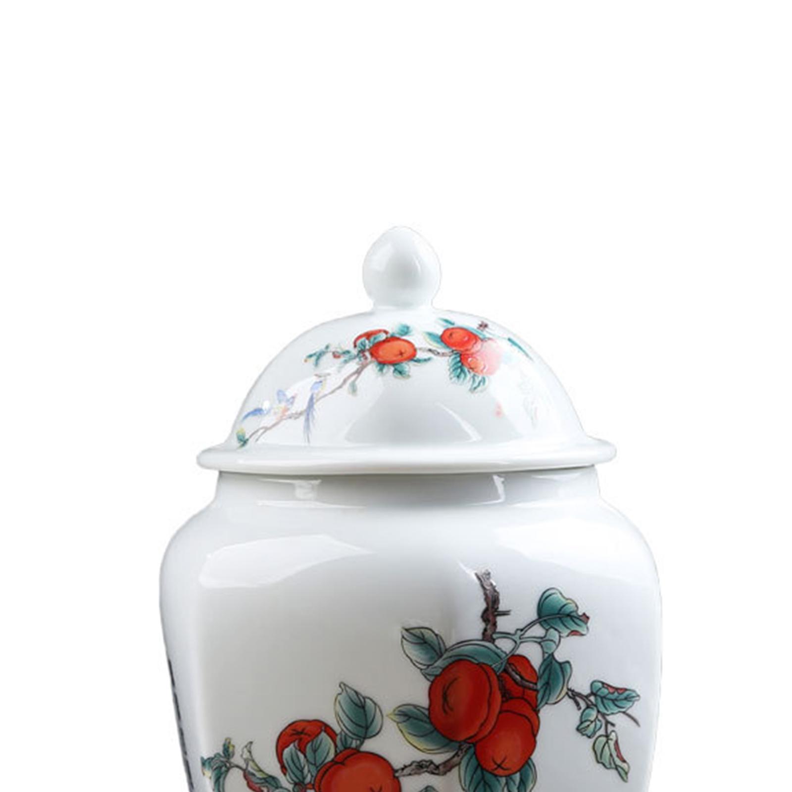 Ceramic Ginger Jar Tea Storage Jar Decorative Flower Vase Tea Tin with Lid