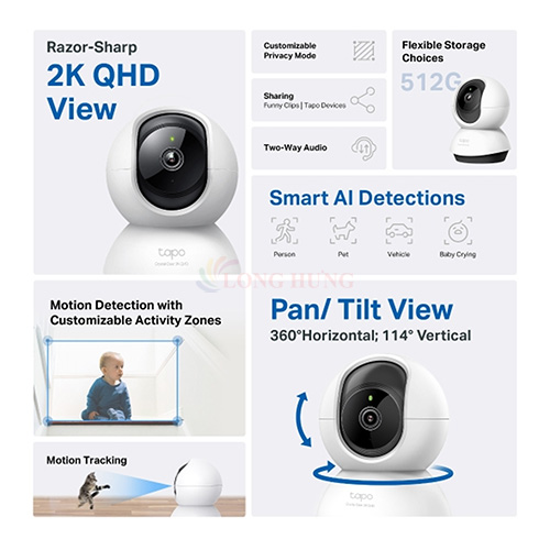 Camera trong nhà TP-Link Tapo Pan/Tilt Home Security Wifi 4MP 2K C220 - Hàng chính hãng