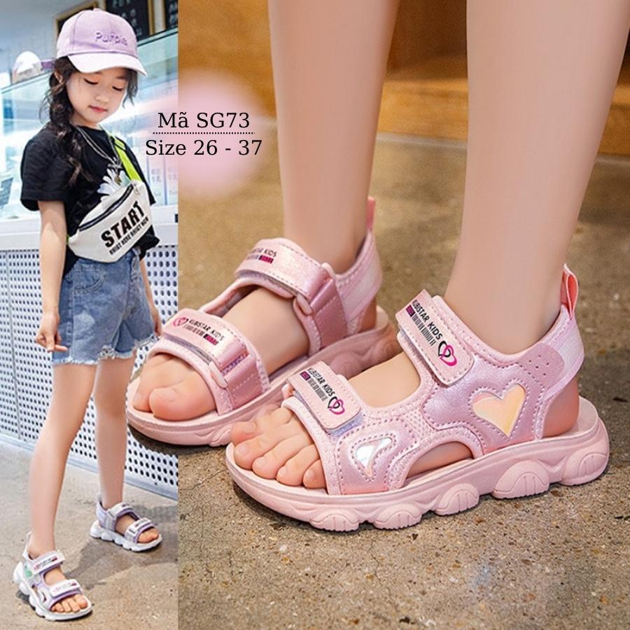 Giày sandal bé gái đi học dép quai hậu trẻ em nữ 3 - 12 tuổi màu hồng trái tim công chúa mang êm bền dễ thương SG73