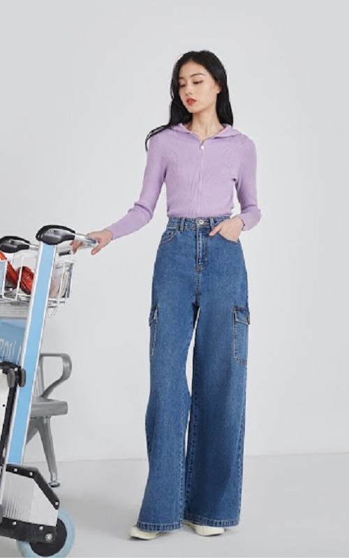 Quần Bò Nữ, Quần Jeans Nũ ỐNg Rộng Cạp CAo Túi Hộp Cho Nữ