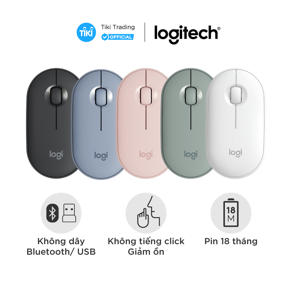 Chuột không dây Logitech Pebble M350 - Kết nối Bluetooth/ USB 2.4GHz, thiết kế mỏng, giảm ồn, phù hợp Mac / PC / Laptop - Màu xanh rêu- Hàng chính hãng