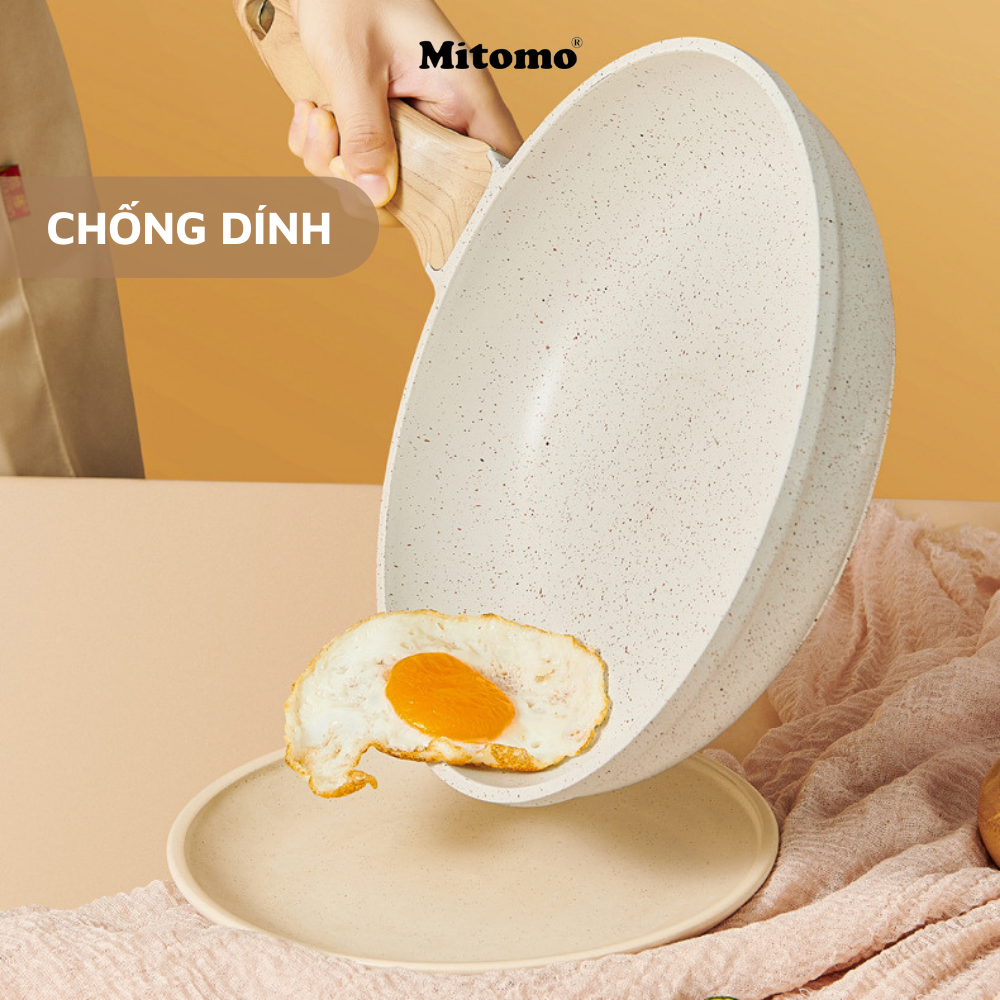 Bộ nồi vân đá chóng dính cao cấp 4 món Mitomo, đúc nguyên khối, nấu trên mọi loại bếp - Hàng chính hãng