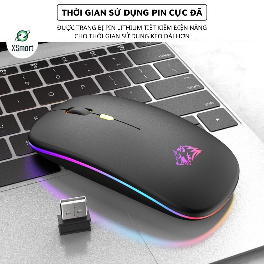 Chuột Bluetooth Không Dây Cao Cấp XSmart X15 LED RGB, Thiết Kế Mỏng Đẹp Hiện Đại 2023, Pin Sạc Lithium Dùng Siêu Trâu, Trang Bị Bluetooth 5.0 Tương Thích Với Các Dòng Điện Thoại, Laptop, Ipad - Hàng Chính Hãng