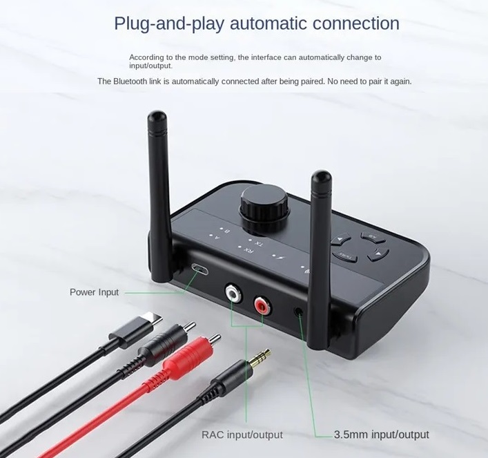 Bộ Thu Phát Âm Thanh Bluetooth 2 Trong 1 Kèm Cáp Audio RCA Bông Sen và AUX 3.5mm